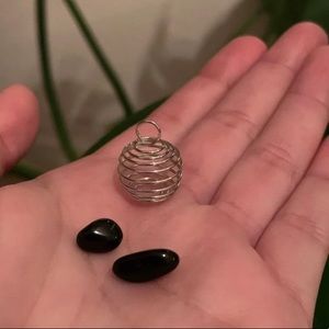Black obsidian and cage pendant